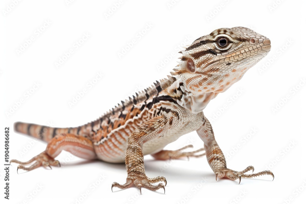 Fototapeta premium A captivating closeup studio shot of a juvenile water dragon, its scales detailed against an undoctrined backdrop.