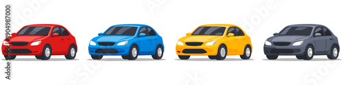 Four colorful cars lined up in a row, representing different vehicle options