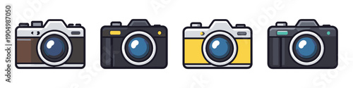 Collection of four colorful vintage camera illustrations on a white background
