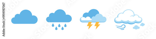 Collection of weather icons showing different atmospheric conditions and forecasts