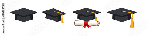 Graduation caps and diploma icons representing academic achievement and education milestones