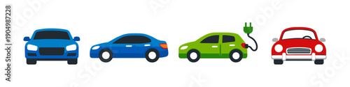 Diverse collection of car icons showcasing different models and an electric vehicle charging