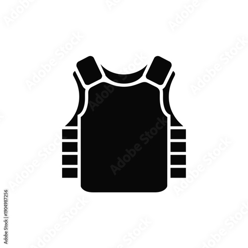 Black tactical body armor vest with shoulder and chest protection straps isolated on white background, Vector, illustration
