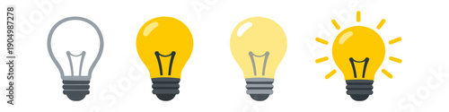 Four light bulbs showing a progression from off to bright, symbolizing ideas and innovation