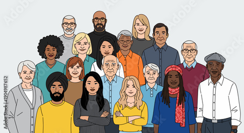 people of a diverse and multicultural group of various ages and ethnicities standing together, representing community and unity.