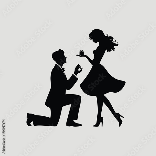 A man proposing marriage to a woman in an elegant and timeless moment isolated on white background, Vector, illustration