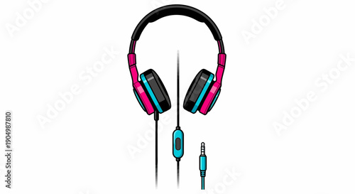 Vibrant Headphones with Pink and Blue Accents Displayed on a Clean Background from a Front View