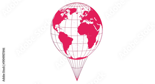 Aerial view of a map pin marking a global location on a transparent background with a minimalist design
