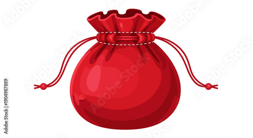 Red pouch with drawstring, isolated on a plain background, viewed from the front, representing a container for storing items