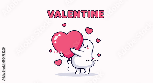 Cartoon Character Holding Heart Valentine Card.