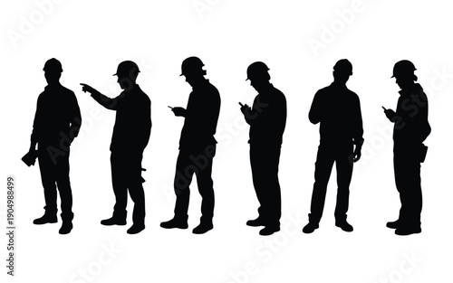 Group of silhouettes engaged with their mobile devices in various ways isolated on white background, Vector, illustration