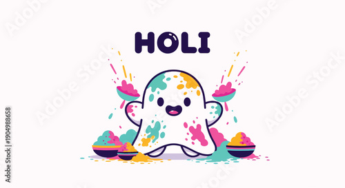 Holi Festival Cartoon Character with Colors.
