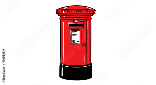 Illustration of a red postal box with a slot on a white background viewed from the front