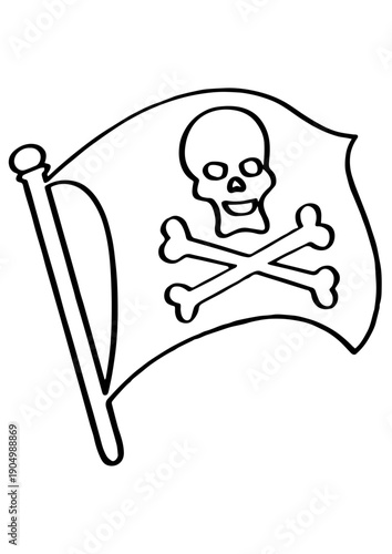 Pirate Flag Coloring Page, Jolly Roger Skull and Crossbones Outline