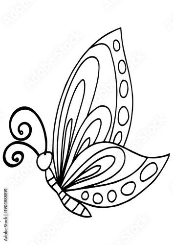 Cute Butterfly Coloring Page for Kids, Adorable Happy Butterfly Outline Transparent Background