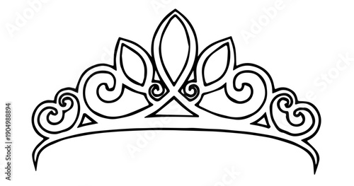 Vintage Crown Coloring Page for Kids, Cute Retro Royal Crown Outline Transparent Background