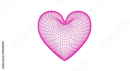 A vibrant pink heart-shaped wireframe graphic viewed from the front showcasing intricate design and creative artwork symbolizing love and affection