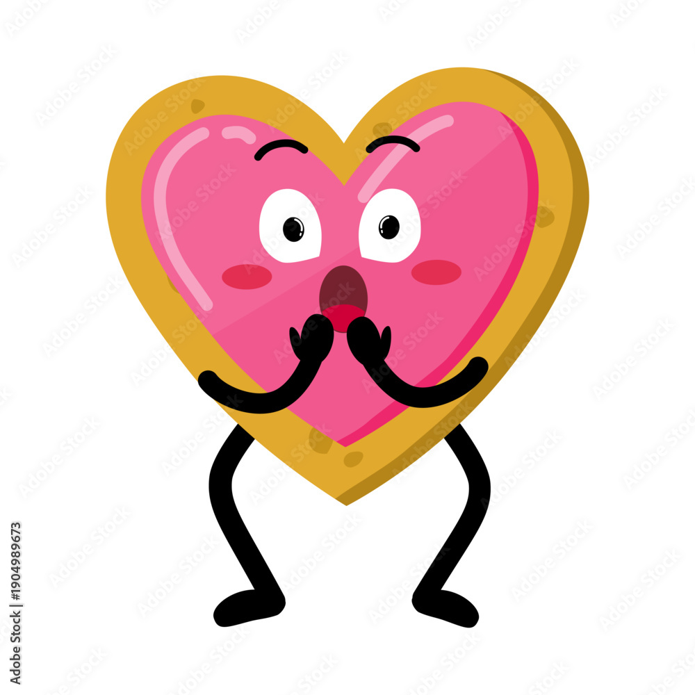 Fototapeta premium Cute Hand Drawn Surprised Heart-shaped Cookie