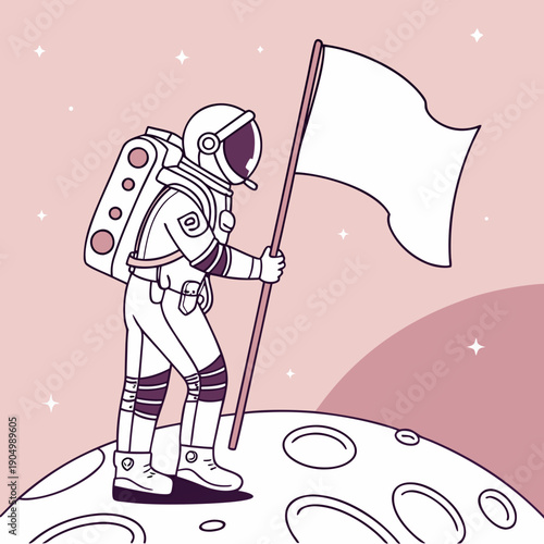 Astronaut Planting Flag on Moon - Space Exploration Achievement