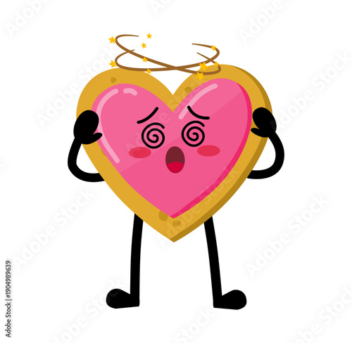 Cute Hand Drawn Dizzy Heart-shaped Cookie With Spinning Head