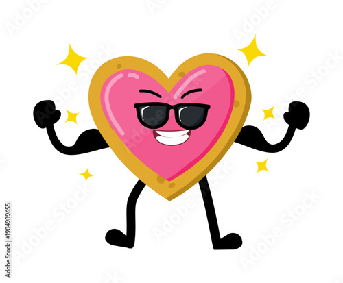 Cute Hand Drawn Strong Heart-shaped Cookie with Muscular Arm