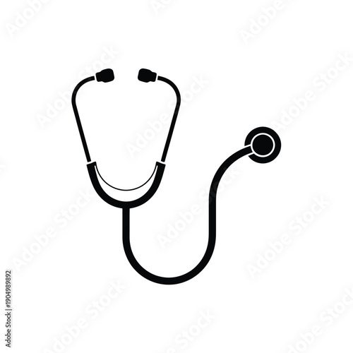 A classic black stethoscope with dual earpieces and chest piece used for medical examinations isolated on white background, Vector, illustration