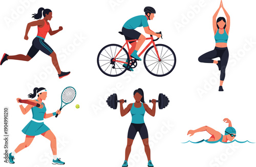 Diverse group of people engaging in various fitness activities and exercises