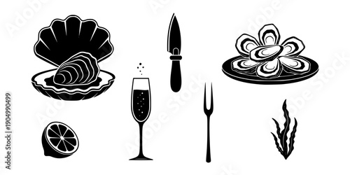 Wedding Oyster Bar Seafood Station Silhouette