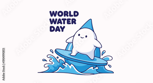 Cartoon Character Surfing on Water Day.