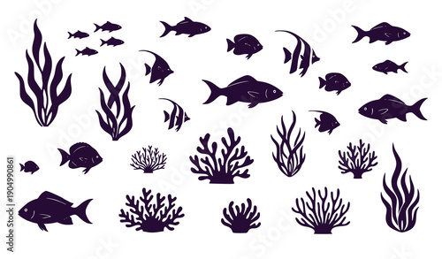 Colorful underwater sea life with tropical fish and coral reef vector illustration