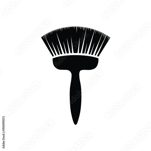 A sleek black paintbrush with a detailed bristle design standing upright isolated on white background, Vector, illustration