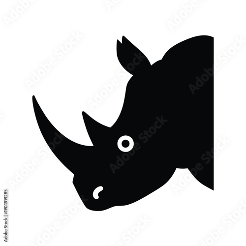 Black and white silhouette of a rhinoceros head in profile view isolated on white background, Vector, illustration