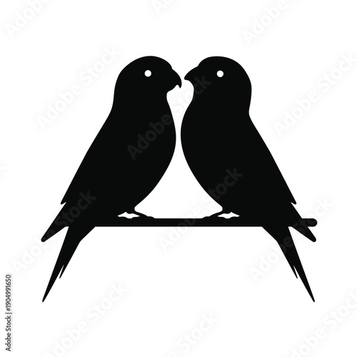 Two birds sharing an affectionate moment on a branch in silhouette style. isolated on white background, Vector, illustration
