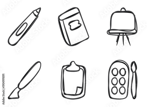  close up of male student make notes handwrite in notebook study online on computer from home. Man write in notepad talking distant on webcam virtual zoom call on laptop. Education concept. EPS FILE