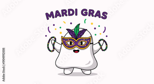 Mardi Gras Cartoon Character Celebration Illustration.