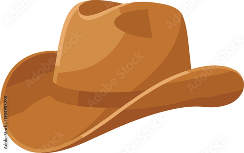 Brown Classic Cowboy Hat Illustration, Western Style Cattleman Headwear Vector Graphic for Rodeo, Country Fashion, and American Frontier Theme Designs Isolated