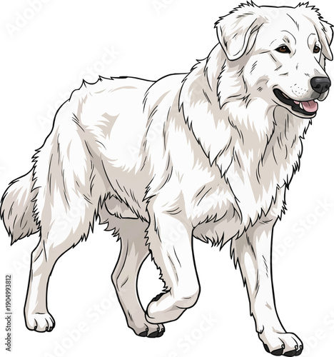 Slovak Cuvac dog patrolling trotting gait movement illustration