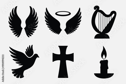 Symbolic icons representing faith, spirituality, and religious heritage isolated on white background, Vector, illustration