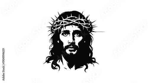 Black and white of Jesus Christ wearing a crown of thorns
