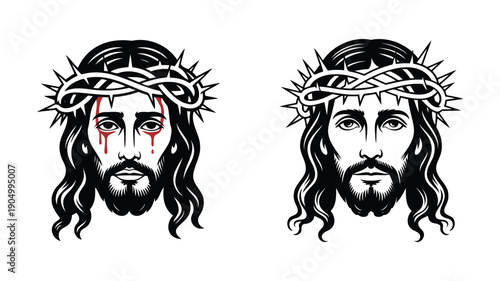 Jesus Christ face with crown of thorns and head