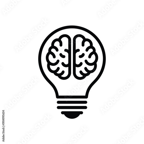 Creative brain inside a light bulb symbolizing innovative ideas and mental illumination isolated on white background, Vector, illustration