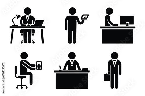 Illustrations of modern office and remote work scenarios with digital devices isolated on white background, Vector, illustration