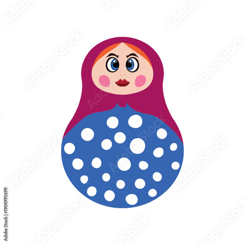 Russian Matryoshka. Traditional Russian folklore dolls with big eyes and lips. Babushka doll with hohloma, traditional painted floral pattern. Hand drawn vector illustration.