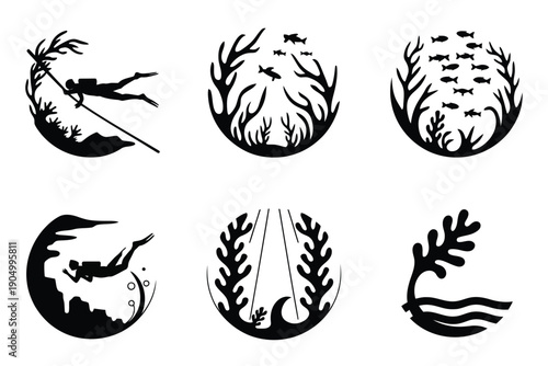 Historical and symbolic representations of wheat and aquatic motifs in ancient iconography isolated on white background, Vector, illustration