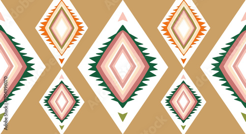 Geometric pattern featuring diamond shapes in a harmonious arrangement on a brown background from a directly overhead viewpoint