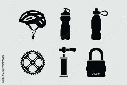 Essential gear for a secure and efficient cycling experience isolated on white background, Vector, illustration