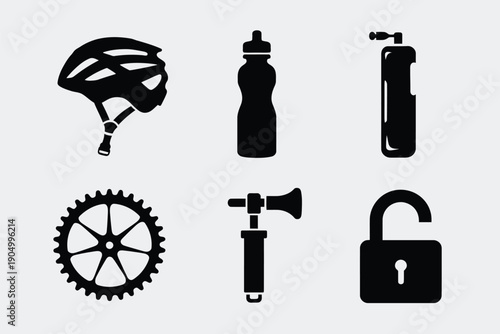 Essential gear and accessories for a secure bicycle commute or ride isolated on white background, Vector, illustration