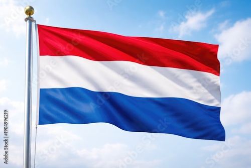 Free Download Netherlands National Flag Waving Against Blue Sky - GFXLoad