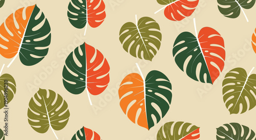 Vibrant Tropical Leaves Patterned Arrangement Overhead View of Colorful Foliage