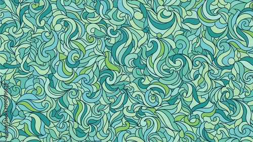 Swirling patterns of blue and green hues creating a mesmerizing abstract illustration viewed from above